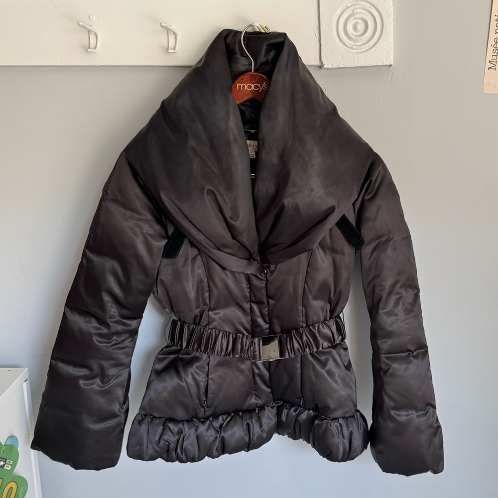 LAUNDRY By Design Black Puffer Jacket Shawl Collar Hooded Winter Coat Size Small
